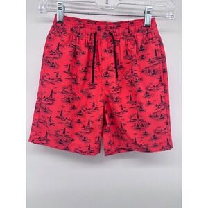 Crewcuts Boys Swim‎ Trunks Size 8 Coral Red Lighthouse Sailboat Print Shorts
